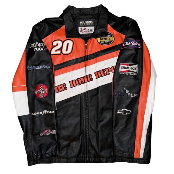 RARE Vintage Tony Stewart #20 NASCAR Racing Wilson’s Leather Jacket Sz Large - Picture 2 of 11